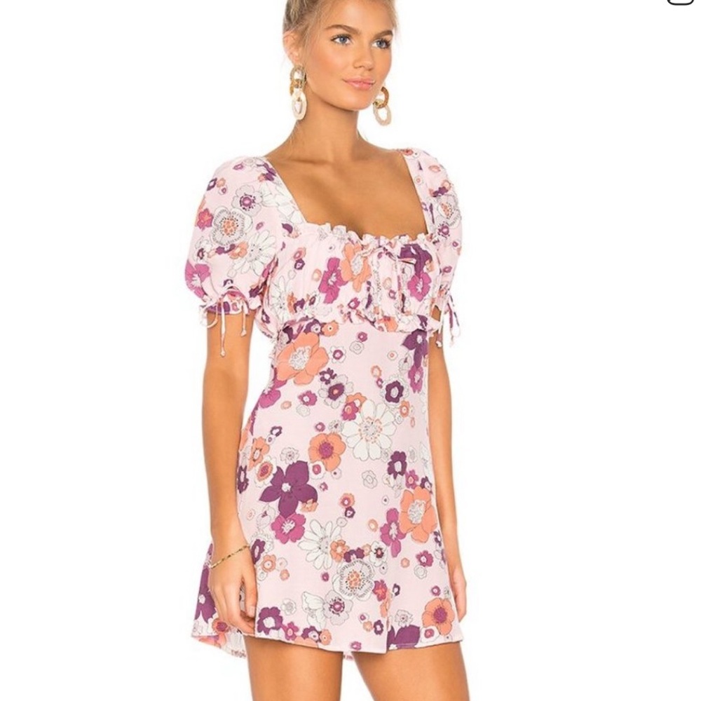 For Love And Lemons Pink Floral Cutout Mini Dress NWT